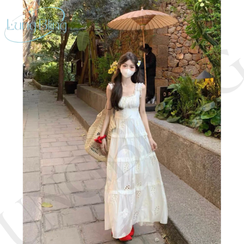 Váy maxi thêu đi biển vải tơ Nhật loại 1 may 2 lớp - Ảnh 5