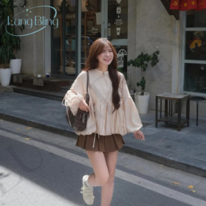 Áo Babydoll Kem Tay Dài Bo Chun Phong Cách Hàn Quốc BBD06