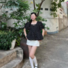 Áo Babydoll Chấm Bi Đen Tay Phồng Nữ BBD05