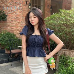 Áo Babydoll Tay Phồng Cổ Rút Dây Màu Xanh Navy BBD03